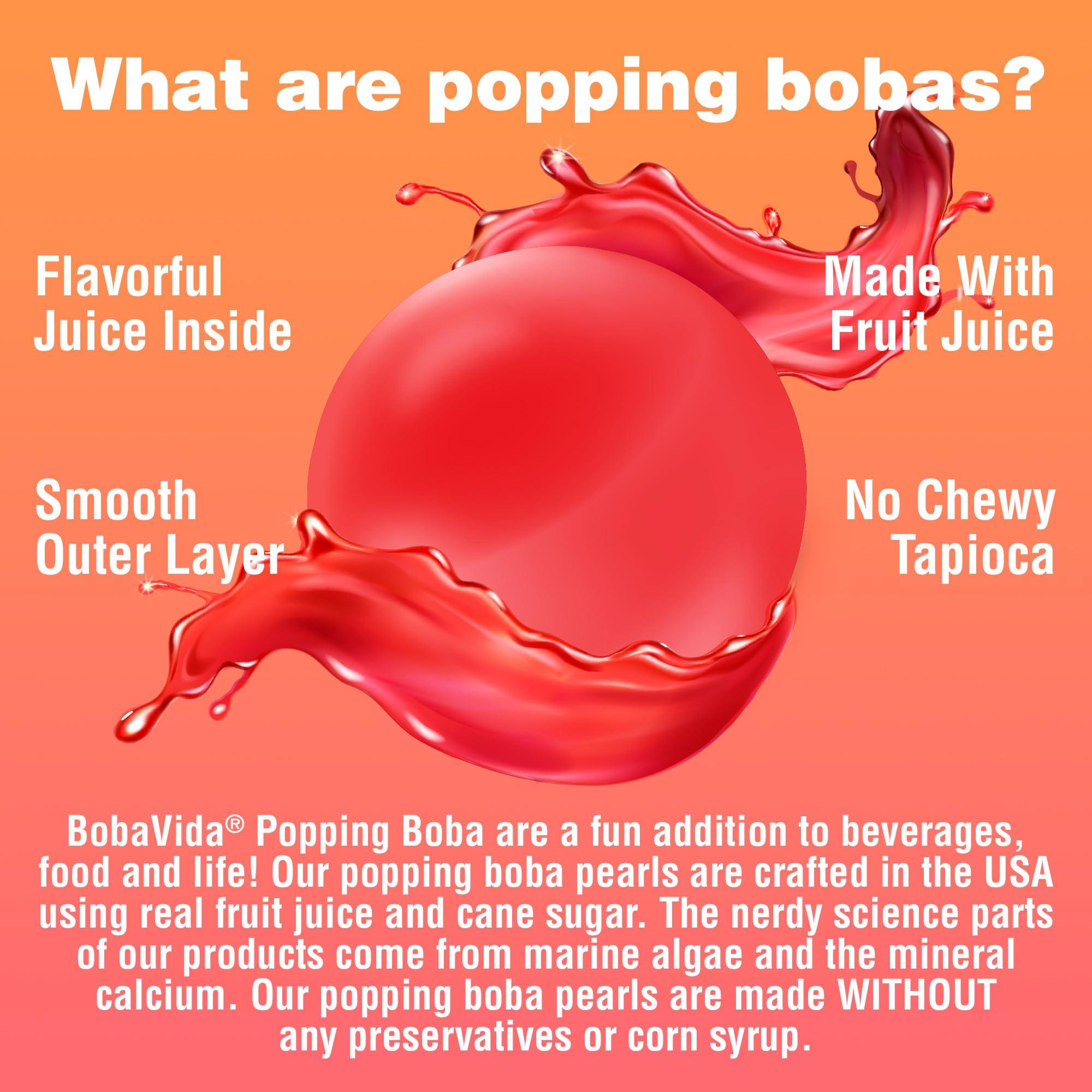 BOBAVIDA BOBAVIDA Dark Cherry Popping Boba - 10 Boba Packets with Straws for Drinks, Desserts & Food Toppings - Non-GMO Popping Boba Pearls