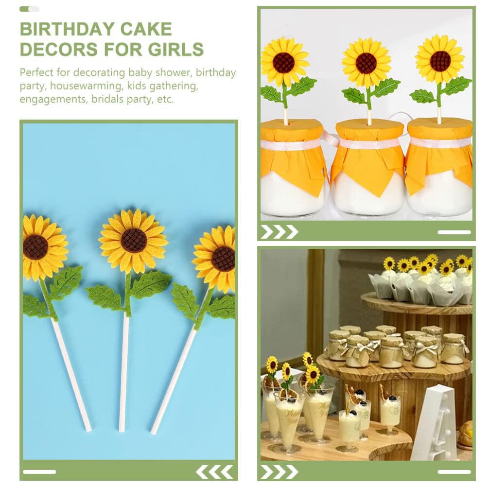 EXCEART EXCEART 12pcs Cute Sunflower Cupcake Toppers Summer Party Fruit Picks Luau Cocktail Pick Hawaiian Toothpicks Cake Decorations for Birthday Baby Shower Supplies