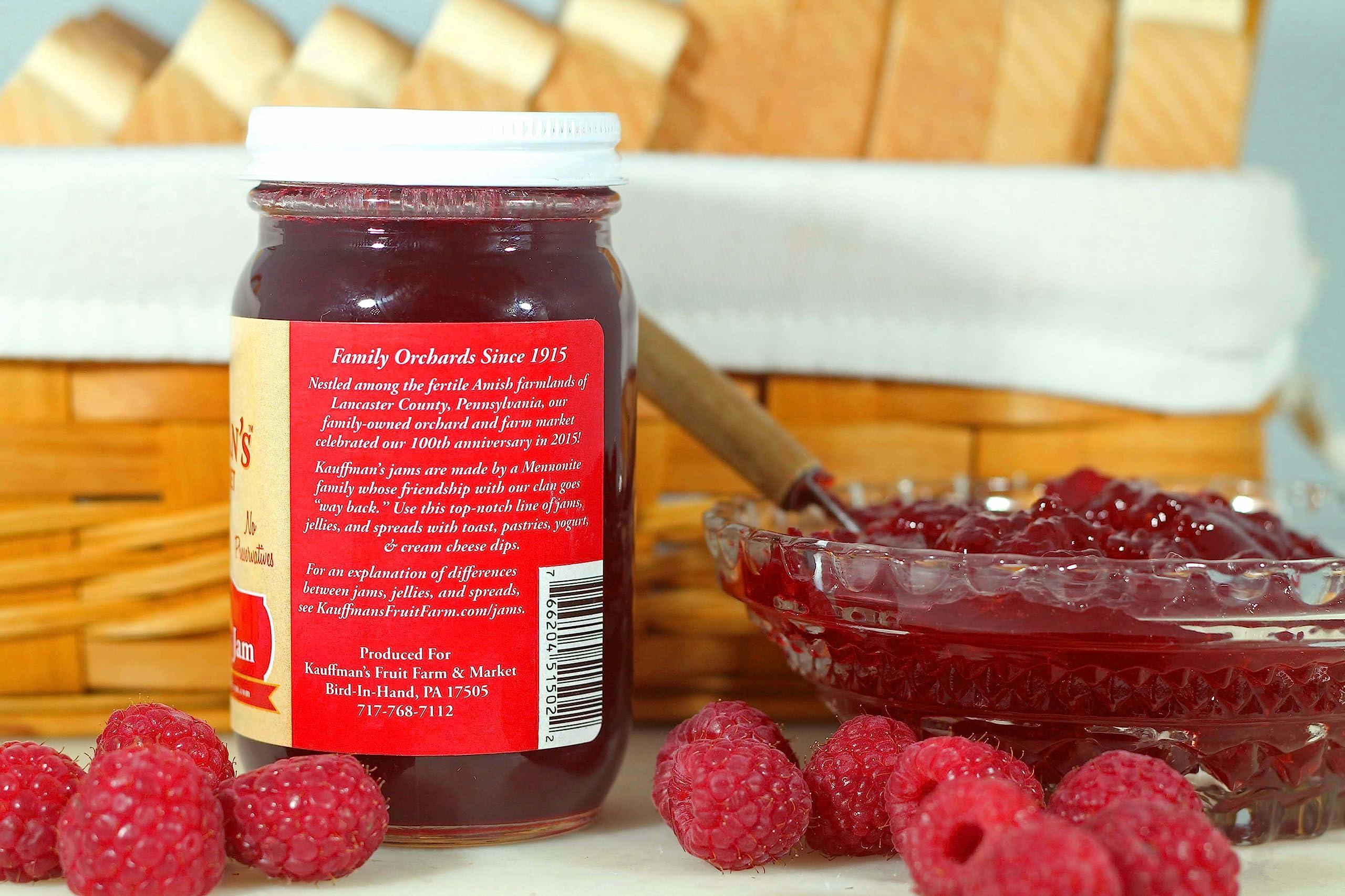 Kauffman's Fruit Farm Kauffman Orchards Seedless Red Raspberry Jam, All Natural, No Preservatives, 9 Oz. (Pack of 1)