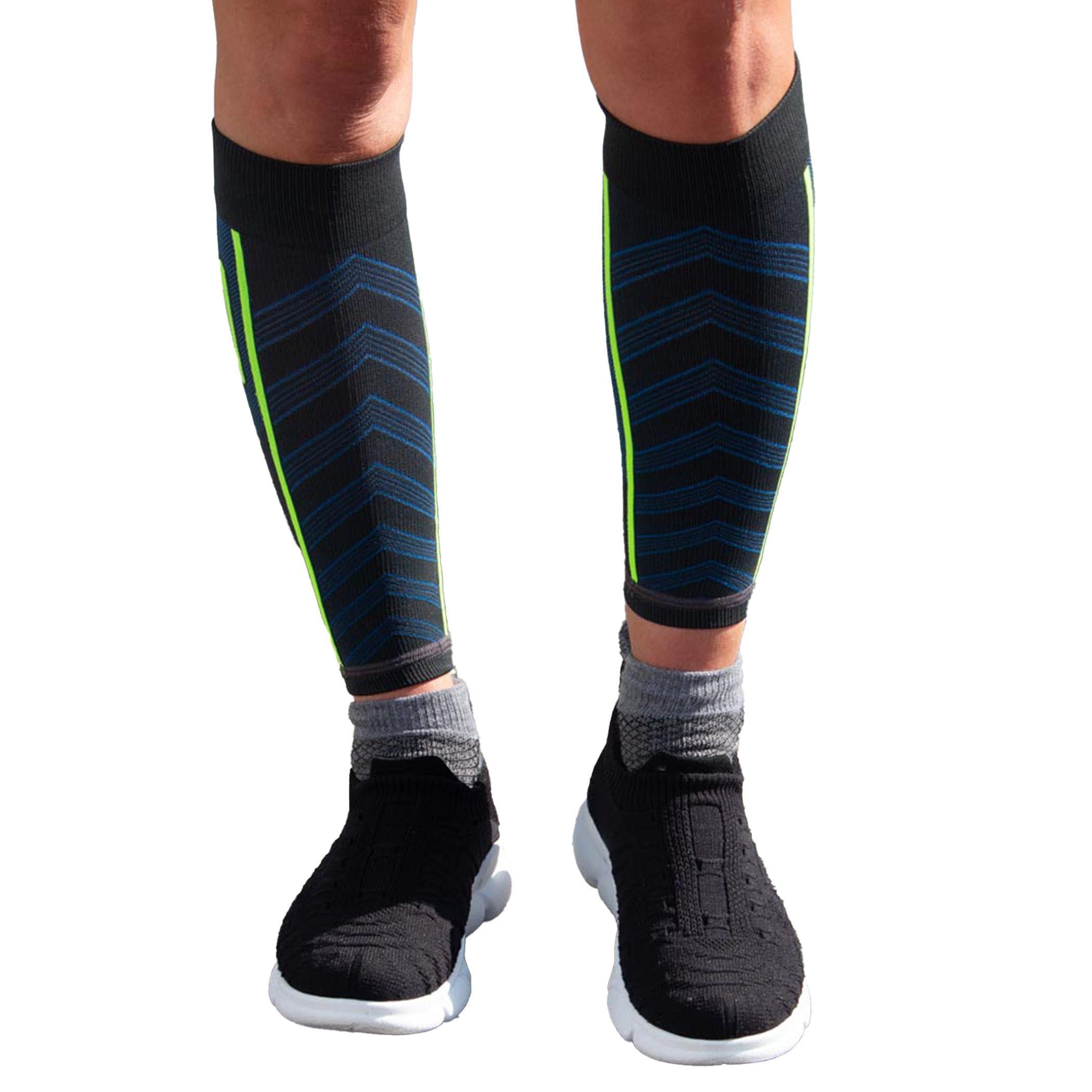 Zensah Zensah Featherweight Compression Leg Sleeves - Relieve Shin Splints, Calf Strains (Charcoal/Blue, Medium)