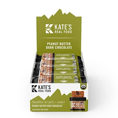 Kate's Kate’s Real Food Organic Energy Bars, Non-GMO, All-Natural Ingredients, Gluten-Free and Soy-Free Healthy Snack with Natural Flavors, Peanut Butter and Dark Chocolate (Pack of 12)
