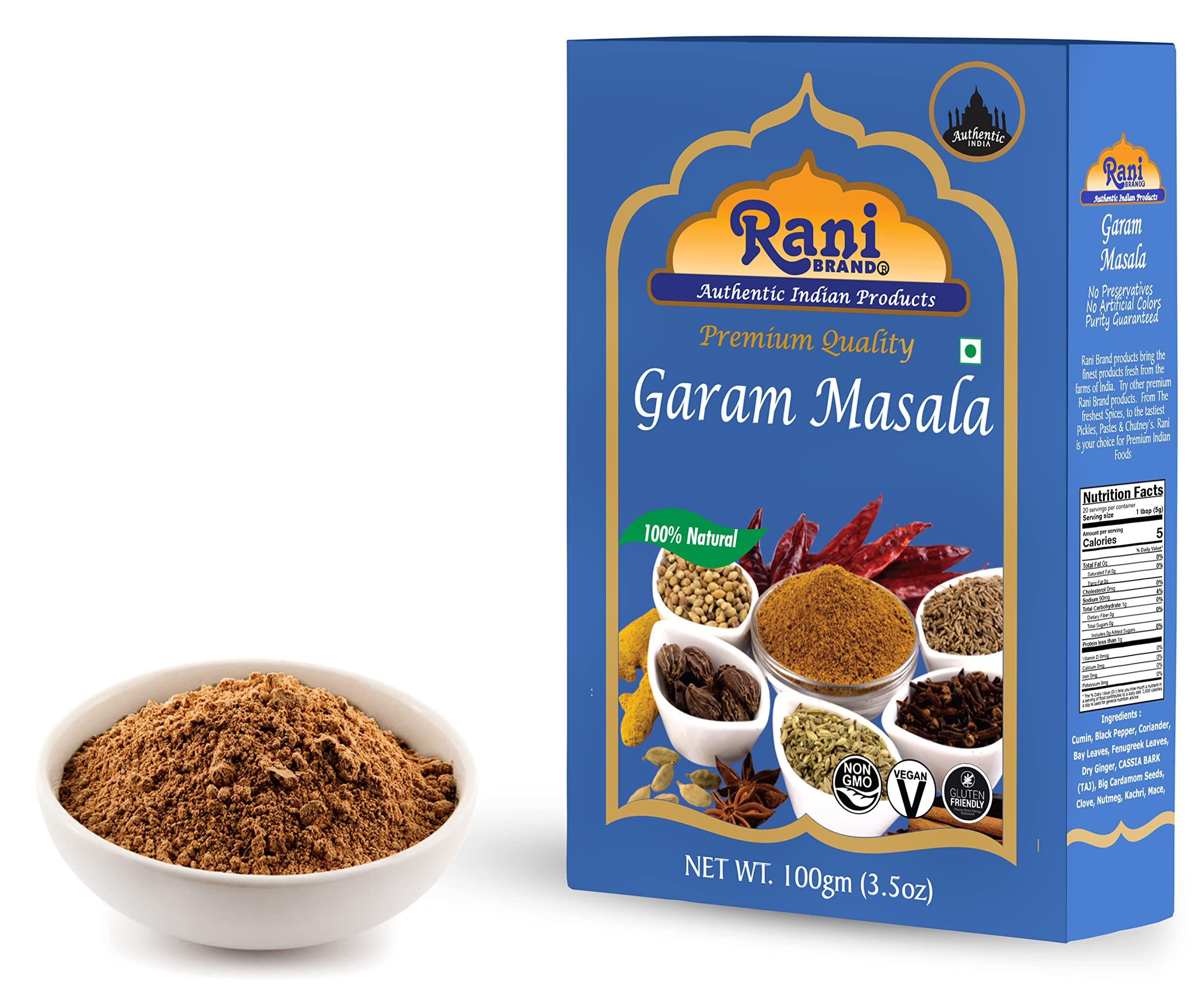 Rani Brand Authentic Indian Products Rani Garam Masala Indian 11-Spice Blend 3.5oz (100g) Box Spice ~ All Natural, Salt-Free | Vegan | No Colors | Gluten Friendly | NON-GMO | Indian Origin