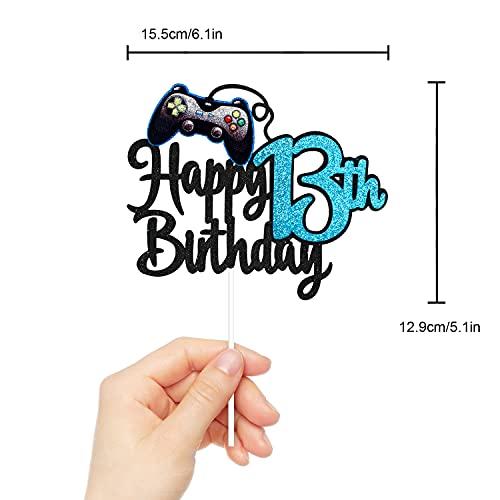LHCING Video Game Happy 13th Birthday Cake Topper - Video Game Boy's 13th Birthday Party Blue Cake Supplies - Game On Level Up Winner Party Decoration