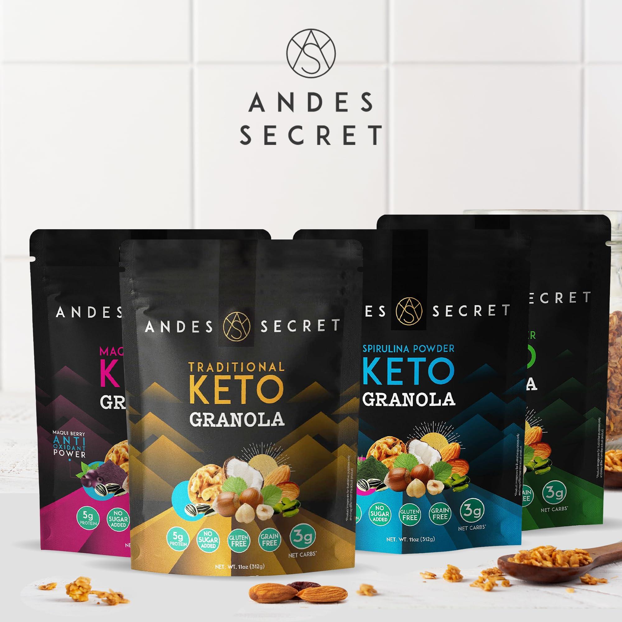 Andes Secret Andes Secret Original Low Calorie Granola - 11oz High Protein Cereal, Keto Low Carb Granola for Yogurt - Nut Mix Almonds, Walnuts, Hazelnuts - 3g Net Carbs, No Sugar Added, Grain & Gluten Free
