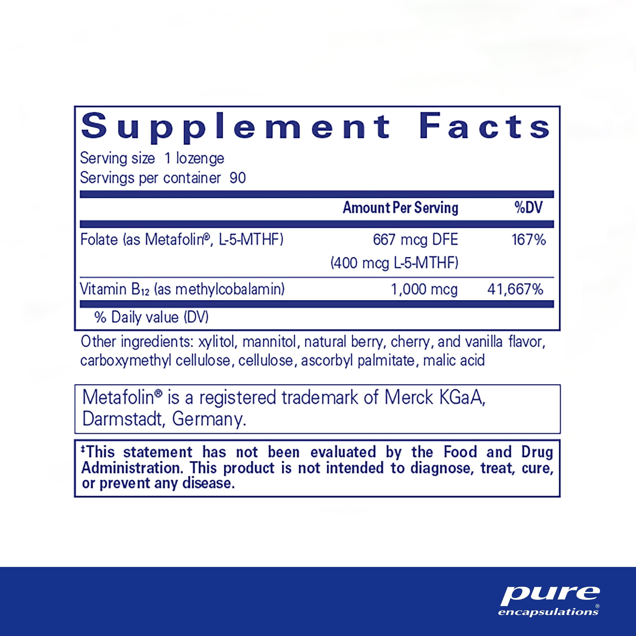 Pure Encapsulations Pure Encapsulations PureMelt B12 Folate - Active B Vitamin with L-5-MTHF - Metabolism Support & Red Blood Cell Function* - Non-GMO & Vegan - 90 Lozenges