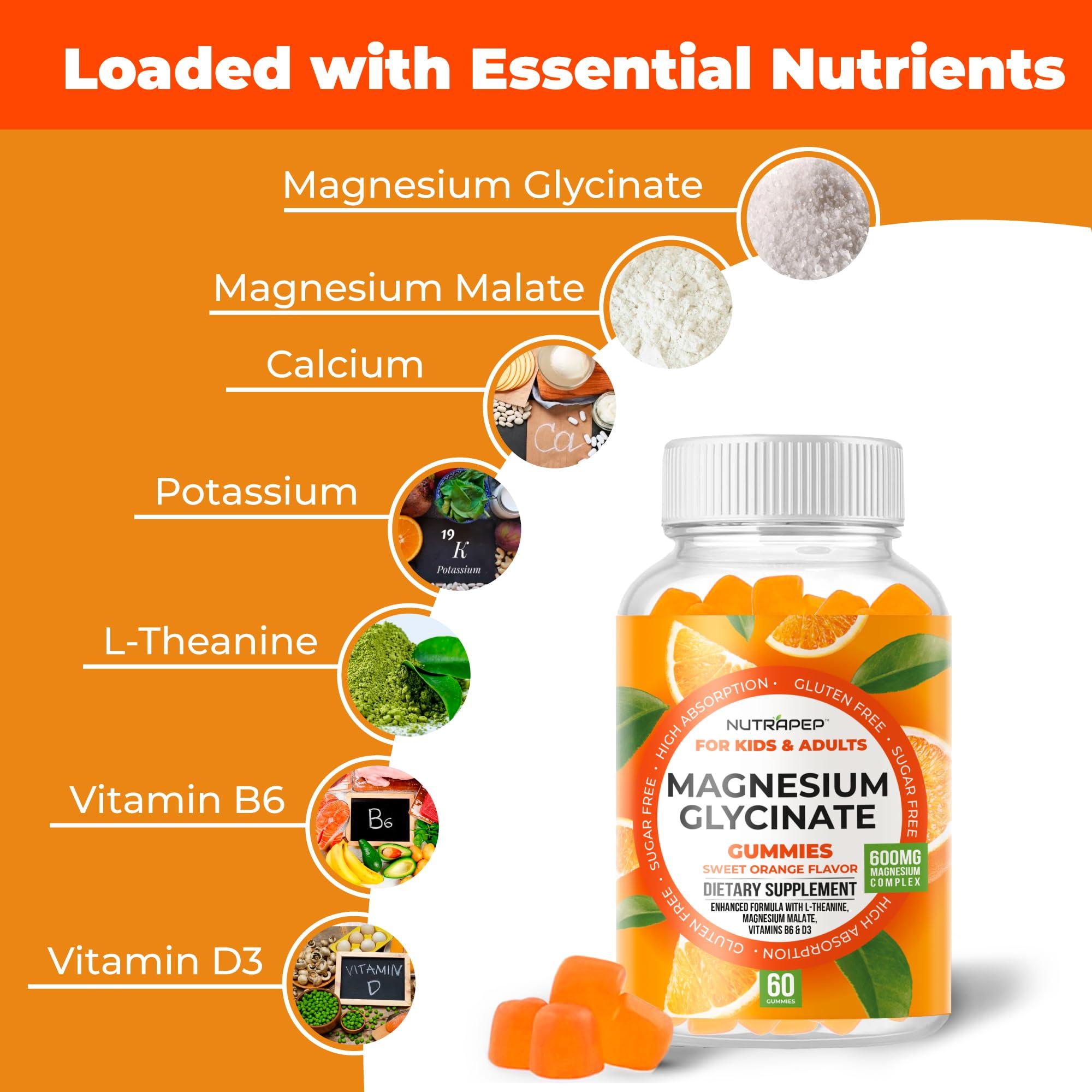 NutraPep Magnesium Glycinate Gummies for Kids & Adults Women & Men - Sugar Free Gluten Free Non-GMO Vegan Chewable Supplement