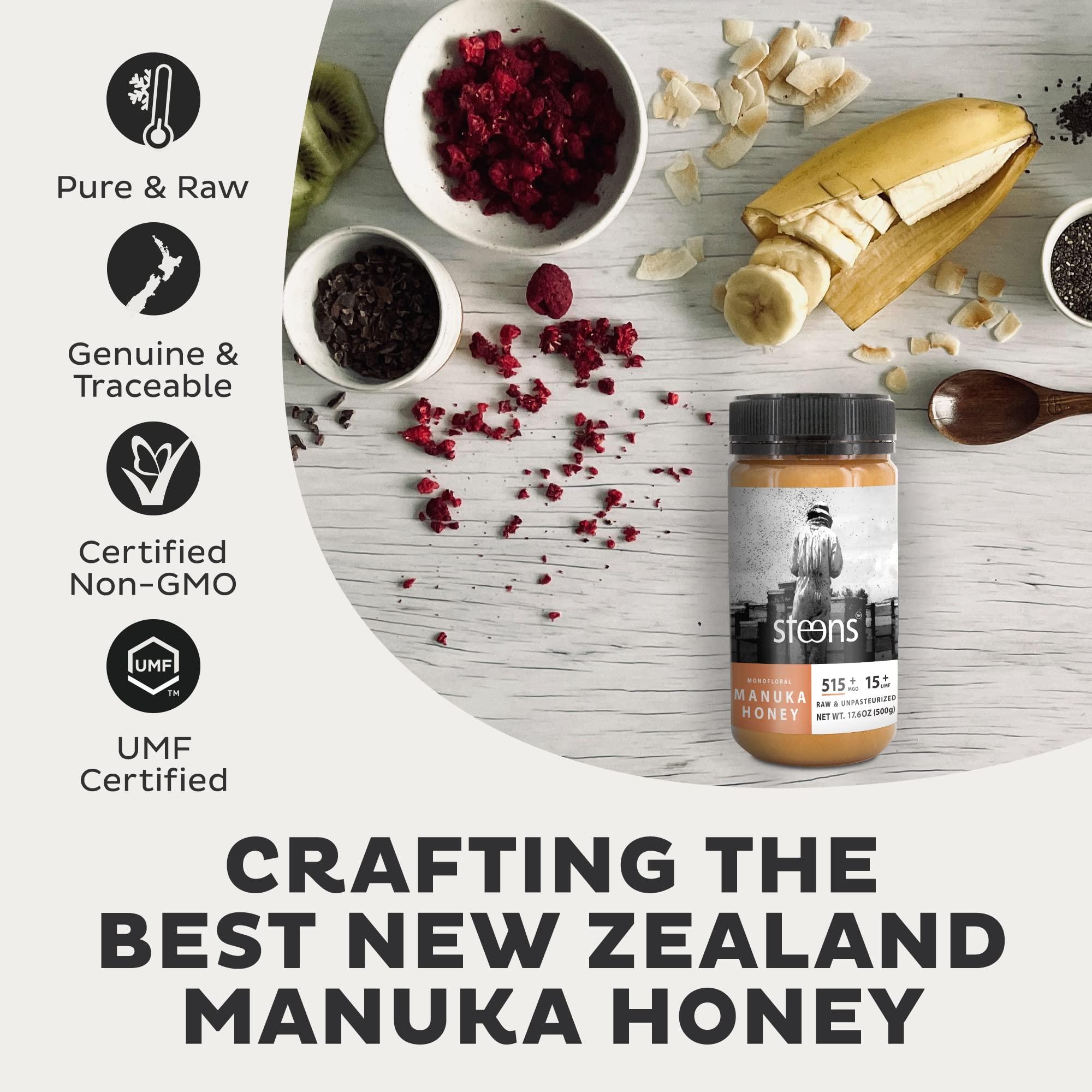 Steens Steens Manuka Honey - MGO 515+ - Pure & Raw 100% Certified UMF 15+ Manuka Honey - Bottled and Sealed in New Zealand - 17.6 oz