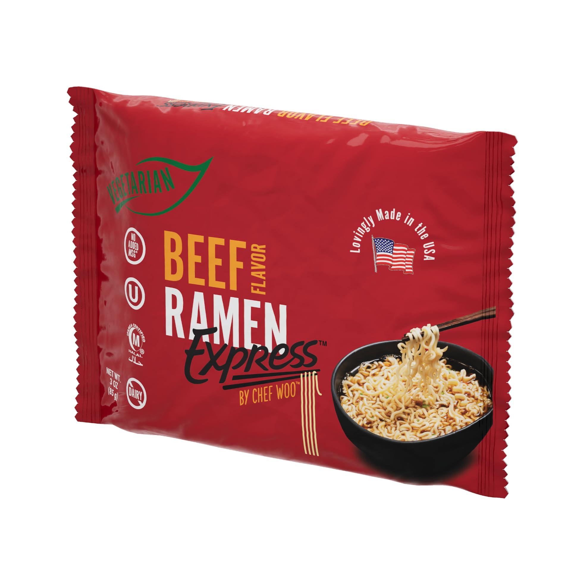 RAMEN EXPRESS RAMEN EXPRESS Beef Flavor Ramen Noodle Packs, 3 Oz Each (Pack Of 24) | Animal-free Ramen Noodles | All Plant-based | Made in U.S. with finest American flour