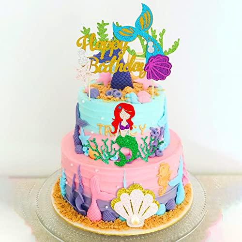 DRWATE Mermaid Cake Topper Mermaid Birthday Cake Topper, Mermaid Cake Decorations for Under The Sea Party Mermaid Theme Birthday Party Wedding Baby Shower Mermaid Party Supplies