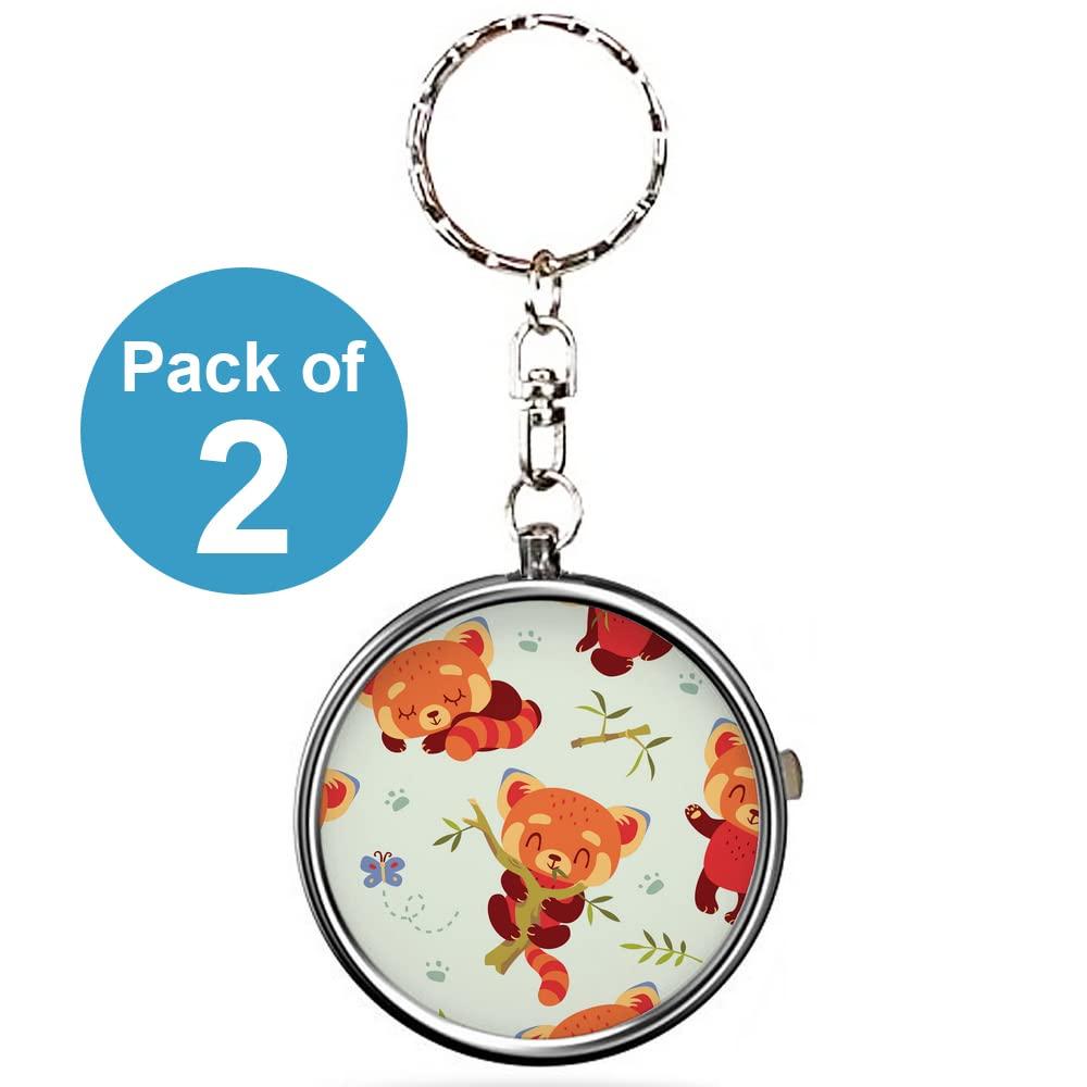 Xtremepads Pack of 2 - Portable Pill Organizer ( Cartoon Kawaii Style Red ) Metal Medicine Box, 3 Compartment Stash Vitamin Meds Case with Keychain