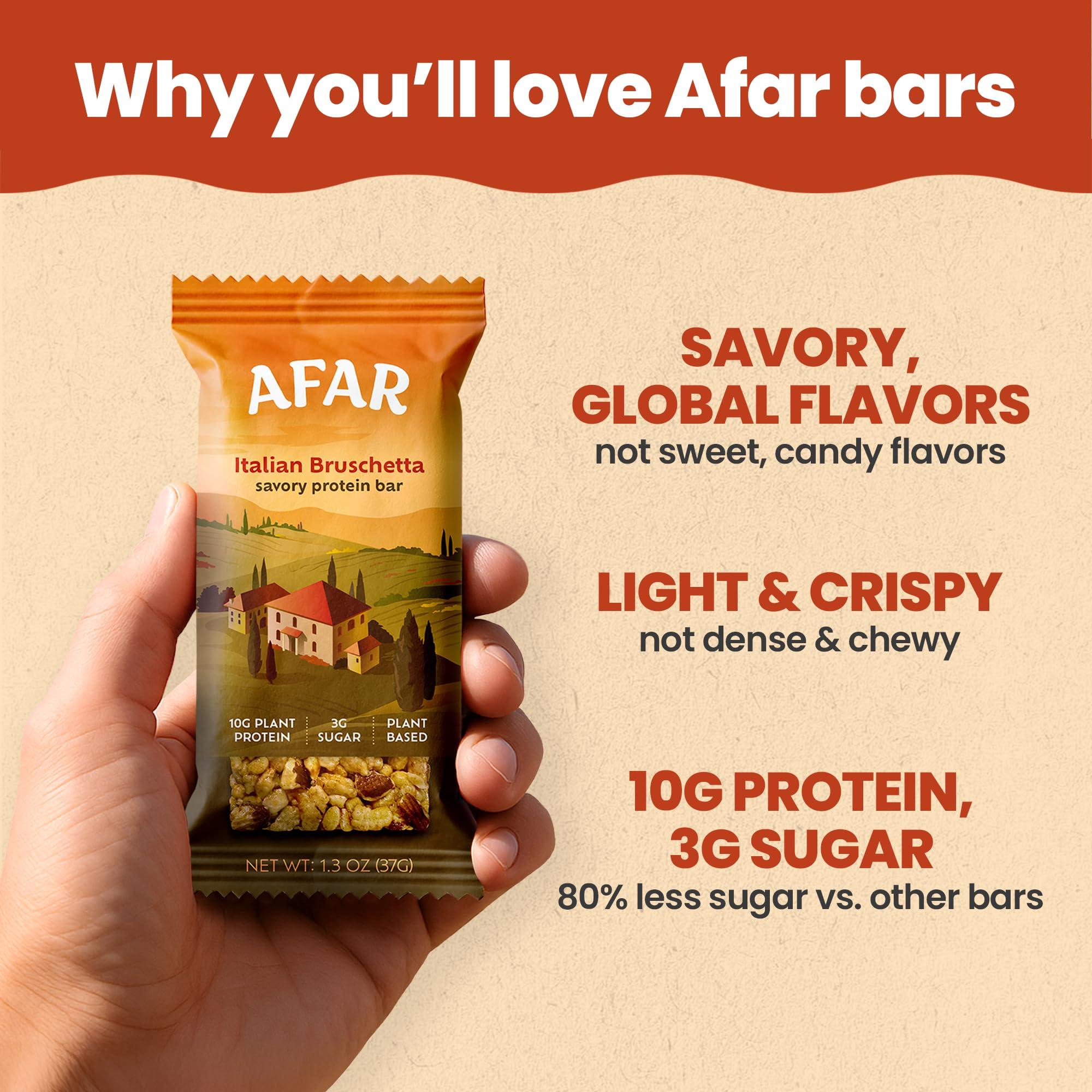 Afar Afar Savory Protein Bars Low Sugar, High Protein Healthy Snack for Adults Meal Replacement Bar Rice Crispy Texture Vegan, Gluten Free 8 Bars (Variety Pack)