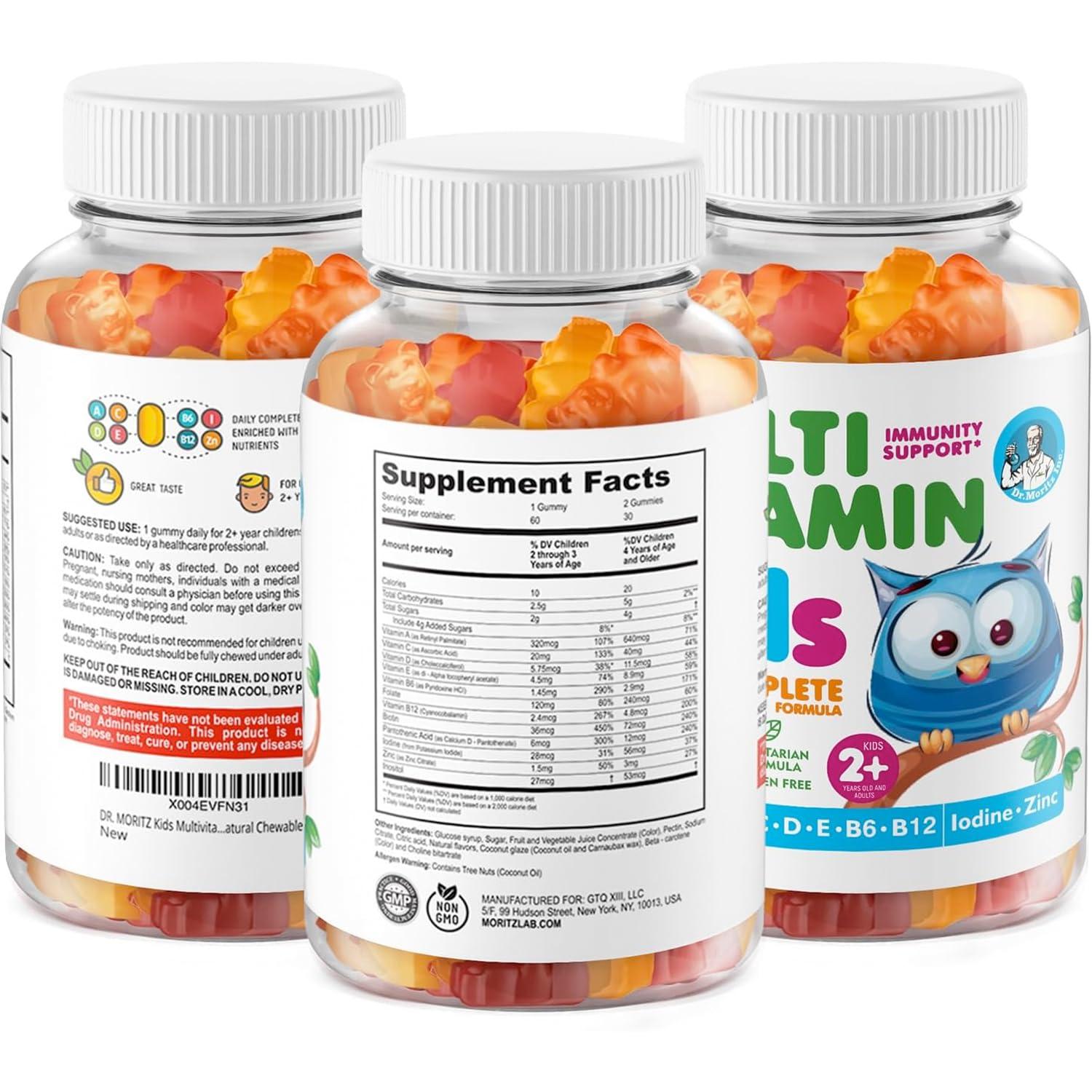 DR. MORITZ DR. MORITZ Kids Multivitamin Gummies - with Kids Vitamins A C D E B6 B12 Zinc and More - Complete Daily Support - Vegetarian and Non-GMO, 2 Pack (120 Count)