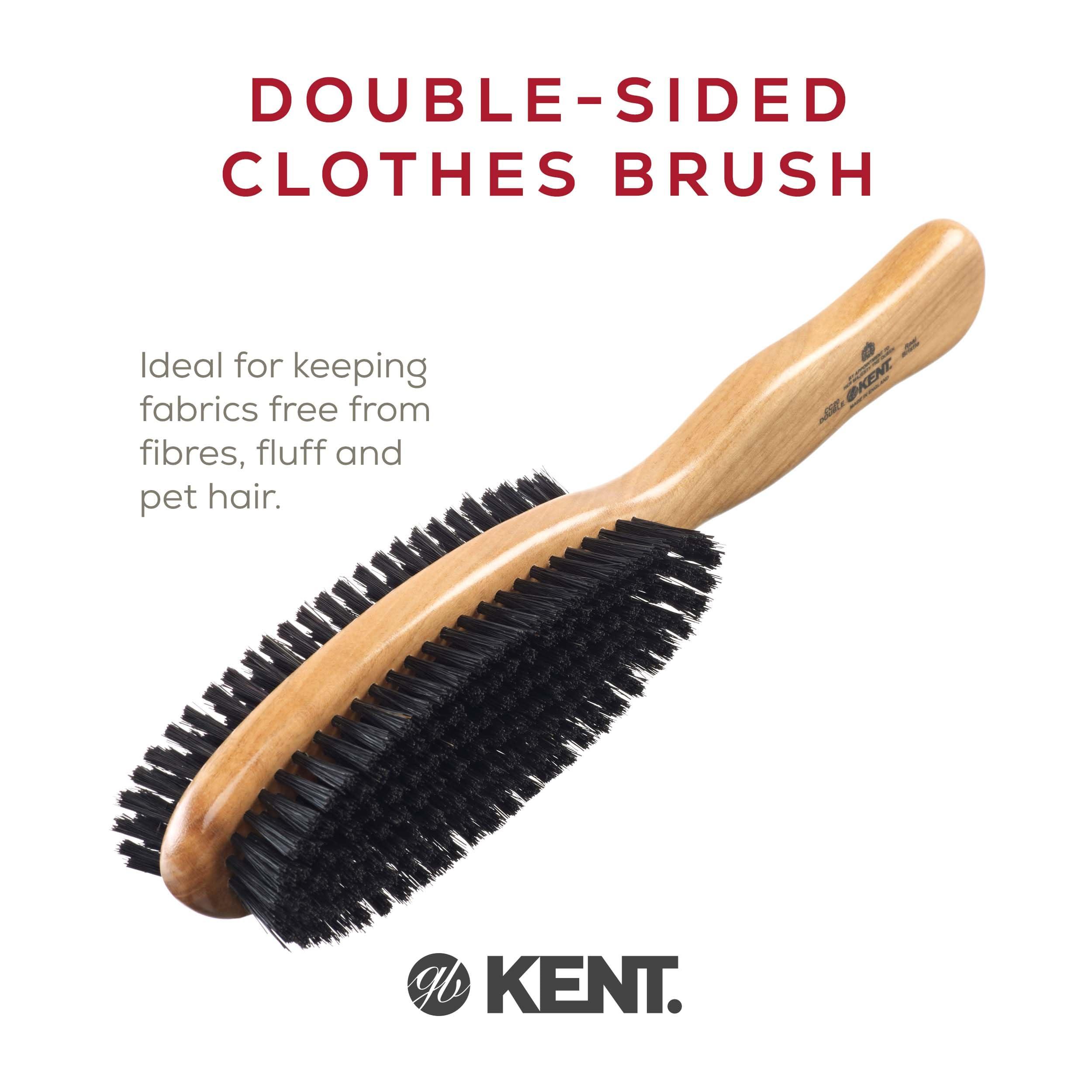 KENT Kent CC20 Double Sided Cherrywood Clothes Brush and Lint Remover, Firm Side for Dust and Dirt, Soft Side for Gentle Brushing for Keeping Fabrics Free from Fibres, Fluff and Pet Hair, Made in England