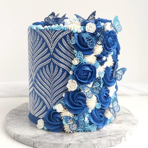SIMPLY SUCRÉ 30 Azul Bloom Icing Flowers | Small Edible Flowers| Edible Roses| Blue Roses| White Icing Flowers | Sprinkles | Royal Icing Flowers | Blue Flowers | Blue Sprinkles | Simply Sucré