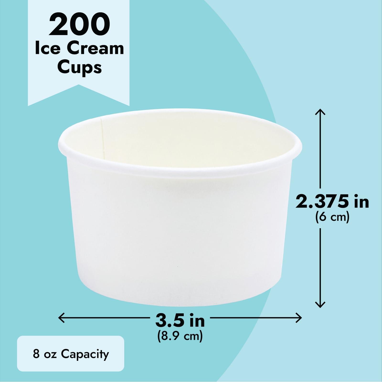 Stockroom Plus Stockroom Plus 200-Pack Paper Ice Cream Cups - Bulk 8 oz - Disposable Ice Cream Bowls Bulk or Parties - White Ice Cream Cups Disposable