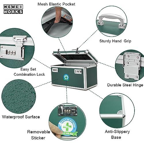 HEWEI WORKS Locking Box with Portable Storage Case, 14.2\'\'x 7.2\'\'x 8.2\'\', Childproof Medicine Organizer with Combination Lock, Lockbox for Money, Documents & Meds Secure Cash, ID Documents (Green/Large)