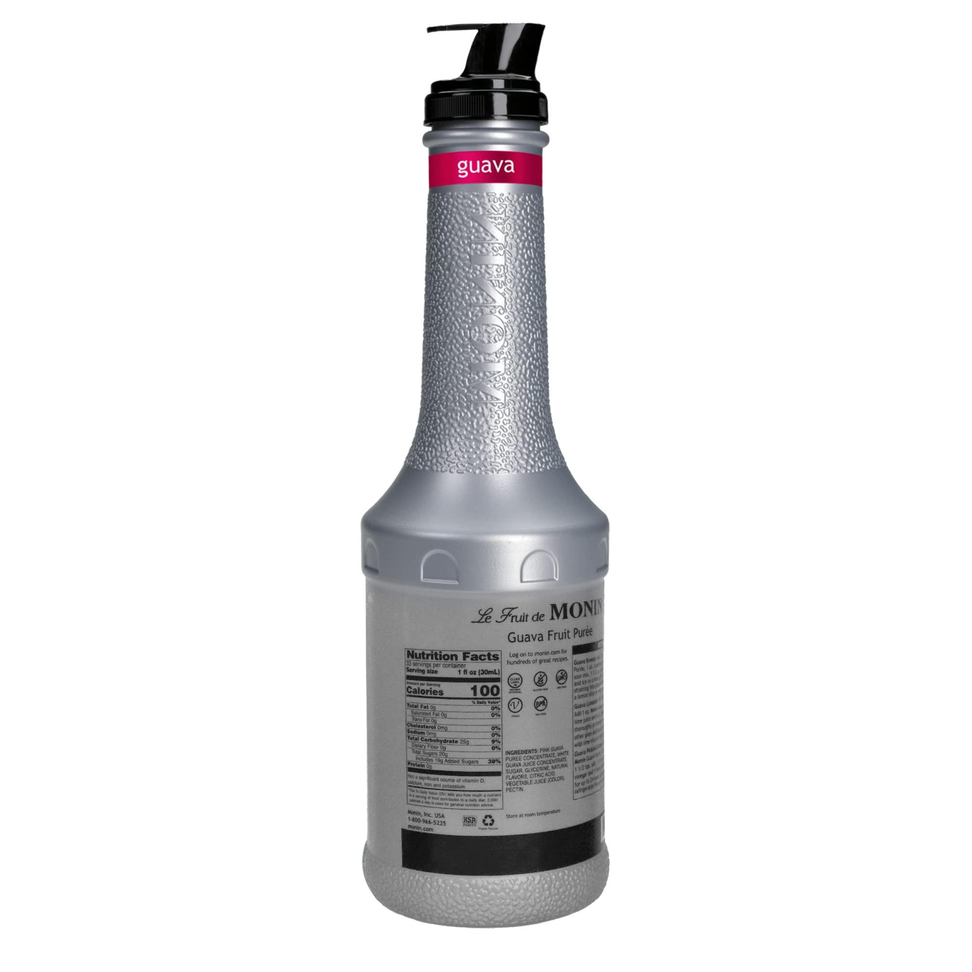 Monin Monin - Guava Fruit Purée, Juicy Guava Taste, Perfect for Lemonades, Teas, Cocktails, Mocktails, Culinary Dishes & More, Vegan, Non-GMO, Gluten-Free (1 Liter)