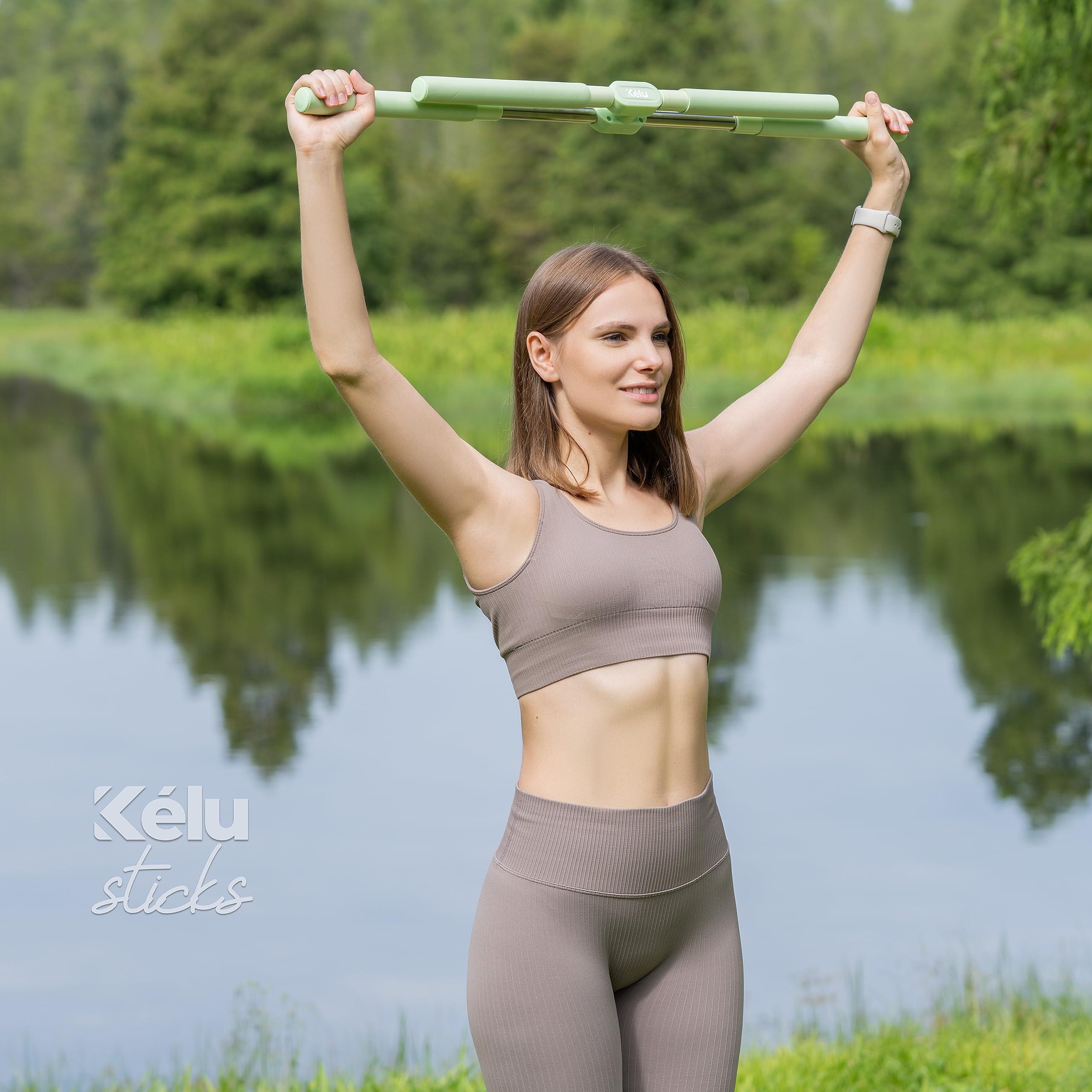 KELU Klu Yoga Posture Corrector - Back Stretcher for Lower Back Pain Relief - Hunchback Correction Stick for Men, Women, Kids - Back Cracking Device with Adjustable Rods & Easy Locking Mechanism - GREEN