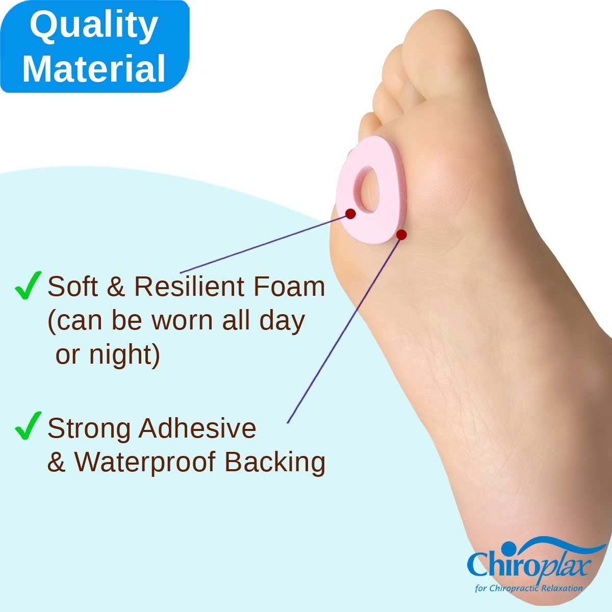 Chiroplax Chiroplax Foam Callus Cushions Pads Protectors Waterproof Self-Adhesive Blister Toe Foot Pain Relief Treatment (72 Count)