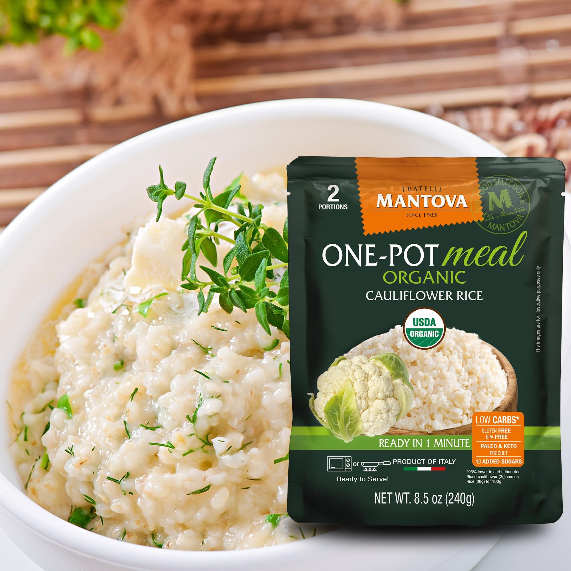 Mantova Mantova Organic Cauliflower Rice, 8.5 oz. (Pack of 6), Product of Italy, One-Pot Meal, Ready-in-Minutes Cauliflower Rice, All-Natural, Healthy Rice Alternative, Ideal for Soups, Stews, Side Dishes, Salads, Rice Bowls, Breakfast Bowls and More, Gluten