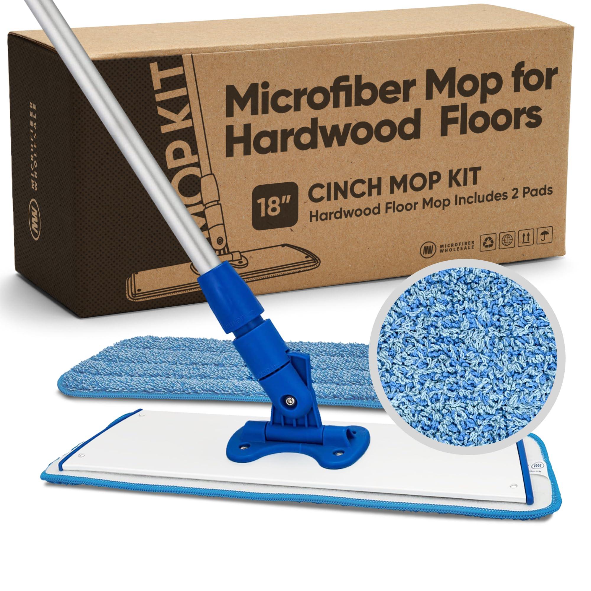 Microfiber Wholesale Cinch Mop - Microfiber Mop for Hardwood Floors - Flat Mops System for Wood, Tile, Laminate, Vinyl, 2 Wet Pads Refills, Reusable Micro Fiber Mopping Heads