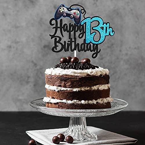 LHCING Video Game Happy 13th Birthday Cake Topper - Video Game Boy's 13th Birthday Party Blue Cake Supplies - Game On Level Up Winner Party Decoration