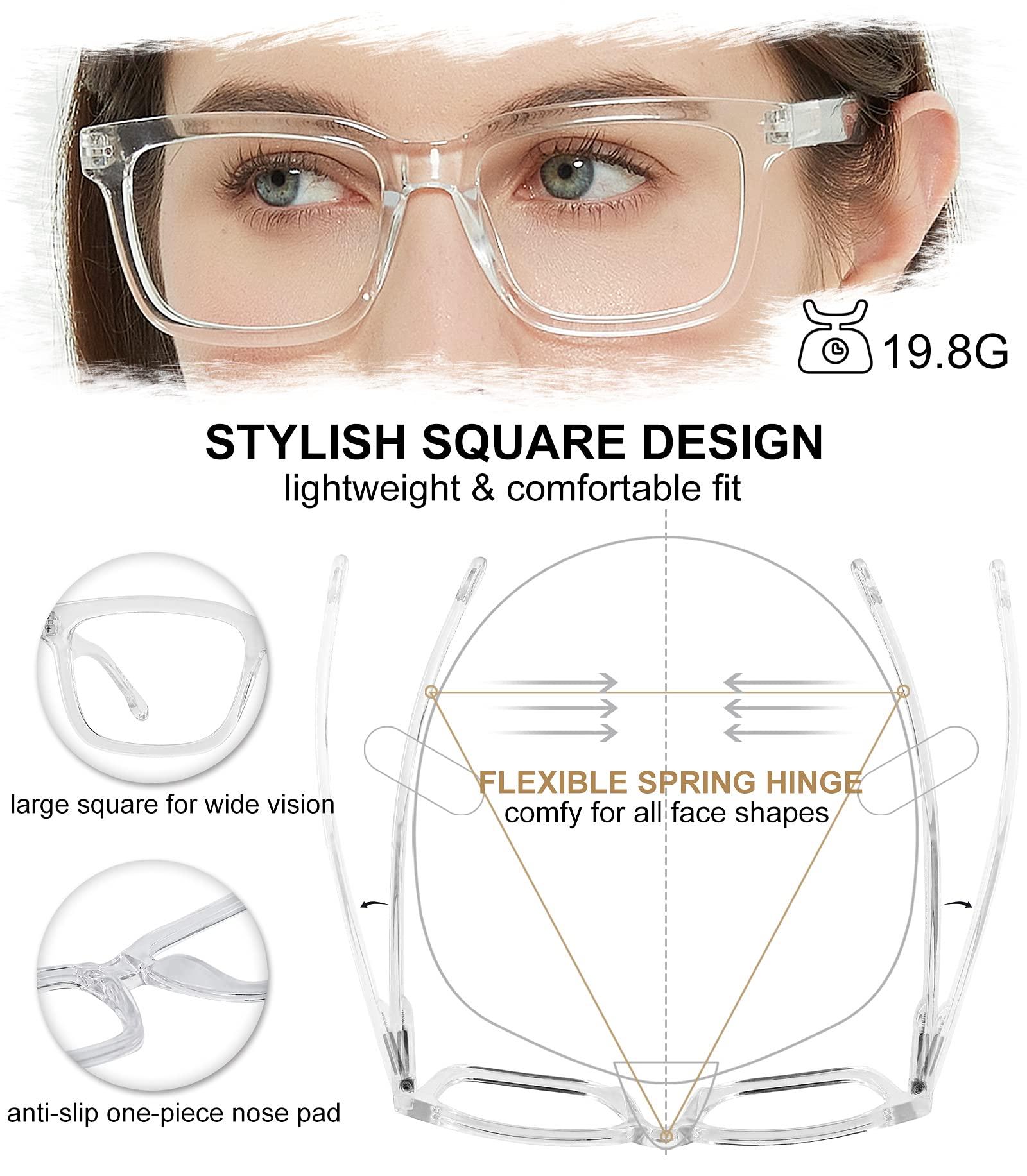 AEZUNI AEZUNI Large Square Reading Glasses Women Clear Frame Readers 1.0 1.5 2.0 2.5 3.0 3.5 (Transparent, 200)