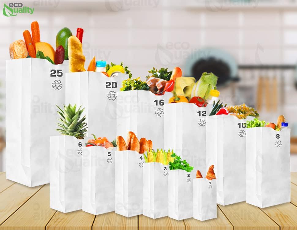 EcoQuality Paper Lunch Bags 4 Lb White Paper Bags 4LB Capacity - Kraft White Paper Bags, Bakery Bags, Candy Bags, Lunch Bags, Grocery Bags, Craft Bags - #4 Medium Lunch Paper Bags / Kraft Paper Sacks by EcoQuality (400, #4 - 4LB)