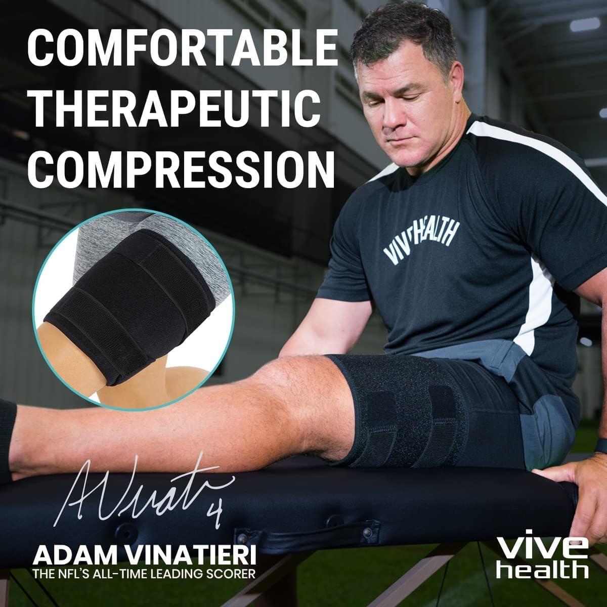 Vive Vive Thigh & Hamstring Compression Sleeve Brace for Men & Women (2 Pack, Black) - Pain Relief Support Wrap for Sciatica, Hip Flexor, Groin, Leg, Upper Thigh - Quick Results & Sciatic Nerve Recovery