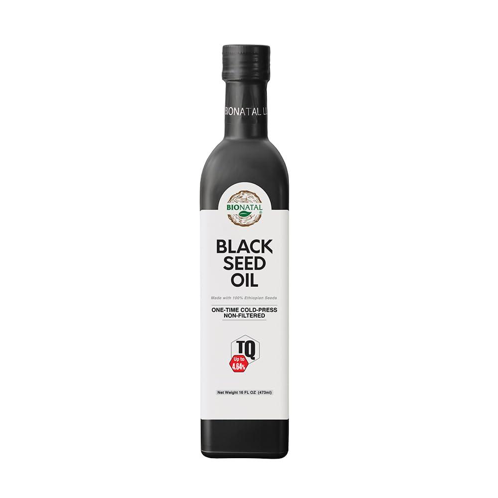 BioNatal Bionatal's Ethiopian Black Seed Oil 16oz (GLASS), Cold-Pressed, Non-Filtered, Nigella Sativa Seeds