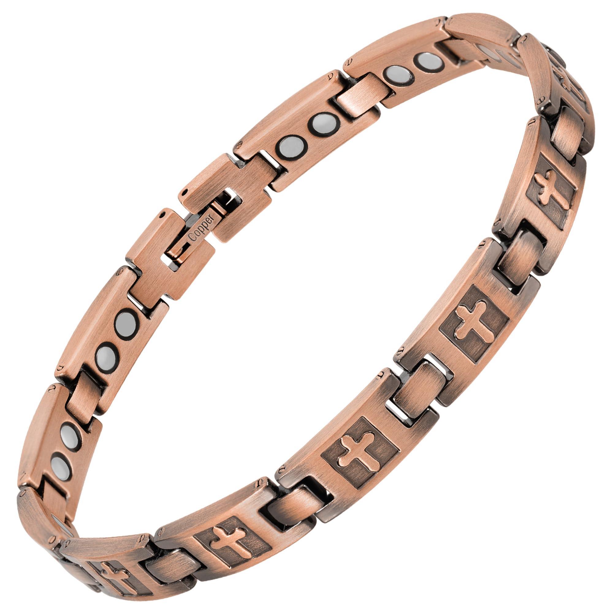 MagnetRX MagnetRX Copper Cross Bracelets for Women Effective Magnetic Womens Bracelet with Cross Adjustable Cross Bracelet with Included Sizing Tool (Cross)