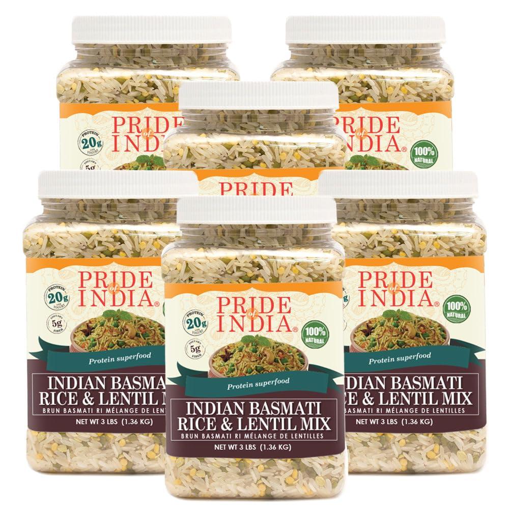 Pride Of India Pride Of India - PACK of 6 - Indian White Basmati Rice & Lentil Kitchari Mix - Protein Superfood, 3 Pound Jar