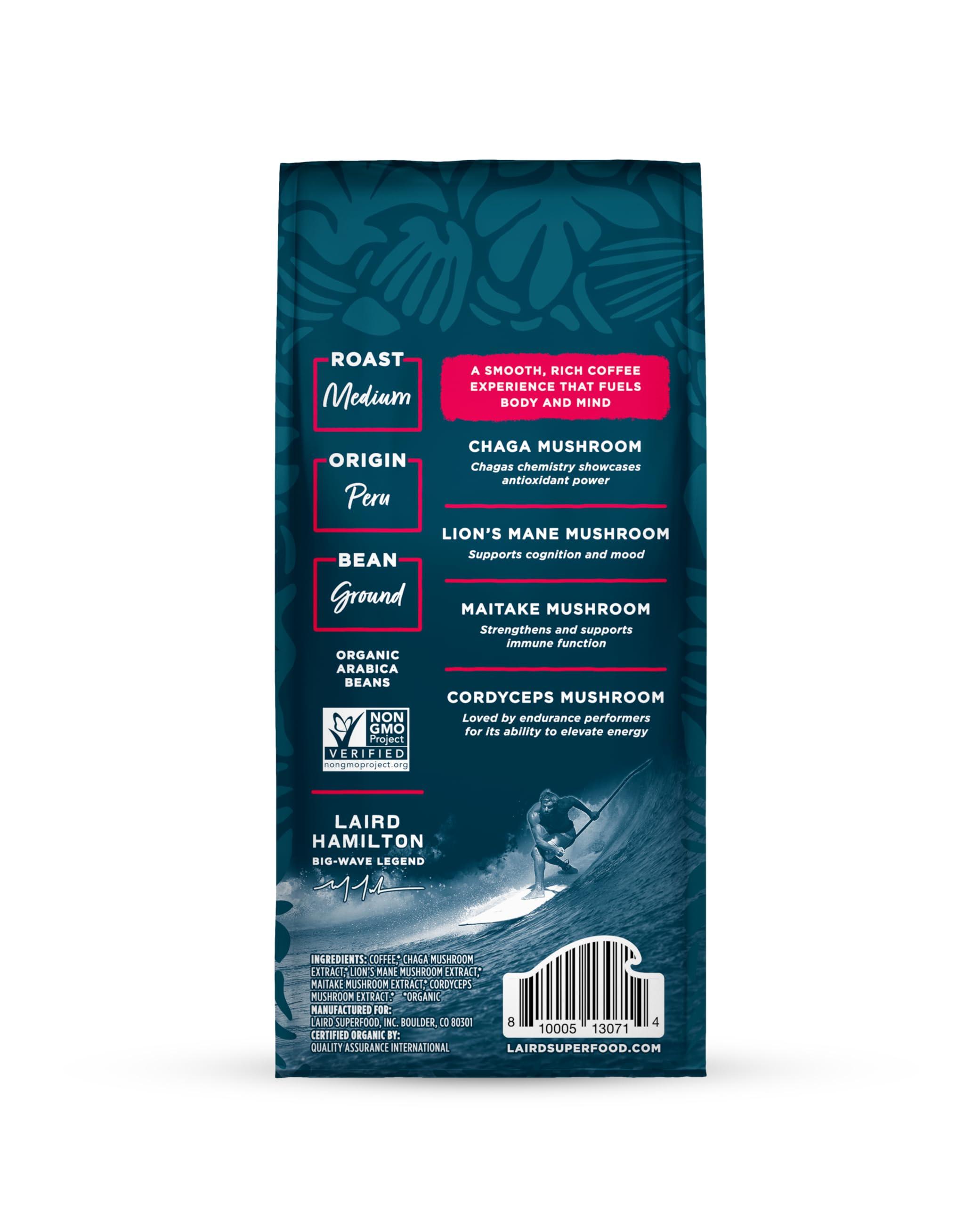Laird Superfood Laird Superfood Peruvian Medium Roast Coffee with Functional Mushrooms, Certified Organic Peruvian Ground Coffee Beans, Gluten-Free, Dairy-Free, Non-GMO, Paleo, Keto Friendly, 12 oz. Bag
