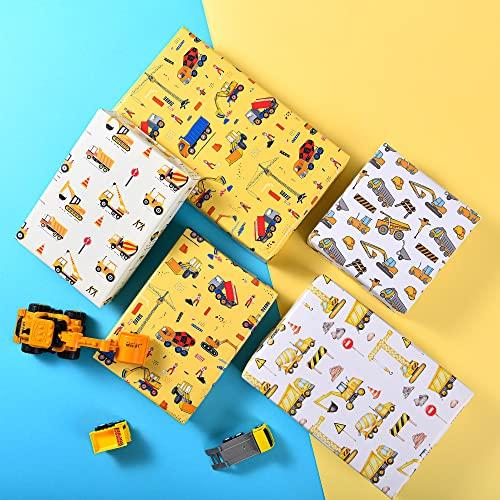Titiweet Titiweet Construction Wrapping Paper - Truck Wrapping Paper for Boys, Kids, 12 Sheets Tractor & Trucks Wrapping Paper for Birthday Holiday, 20 x 28 Inches Per Sheet(Construction(12 sheets))