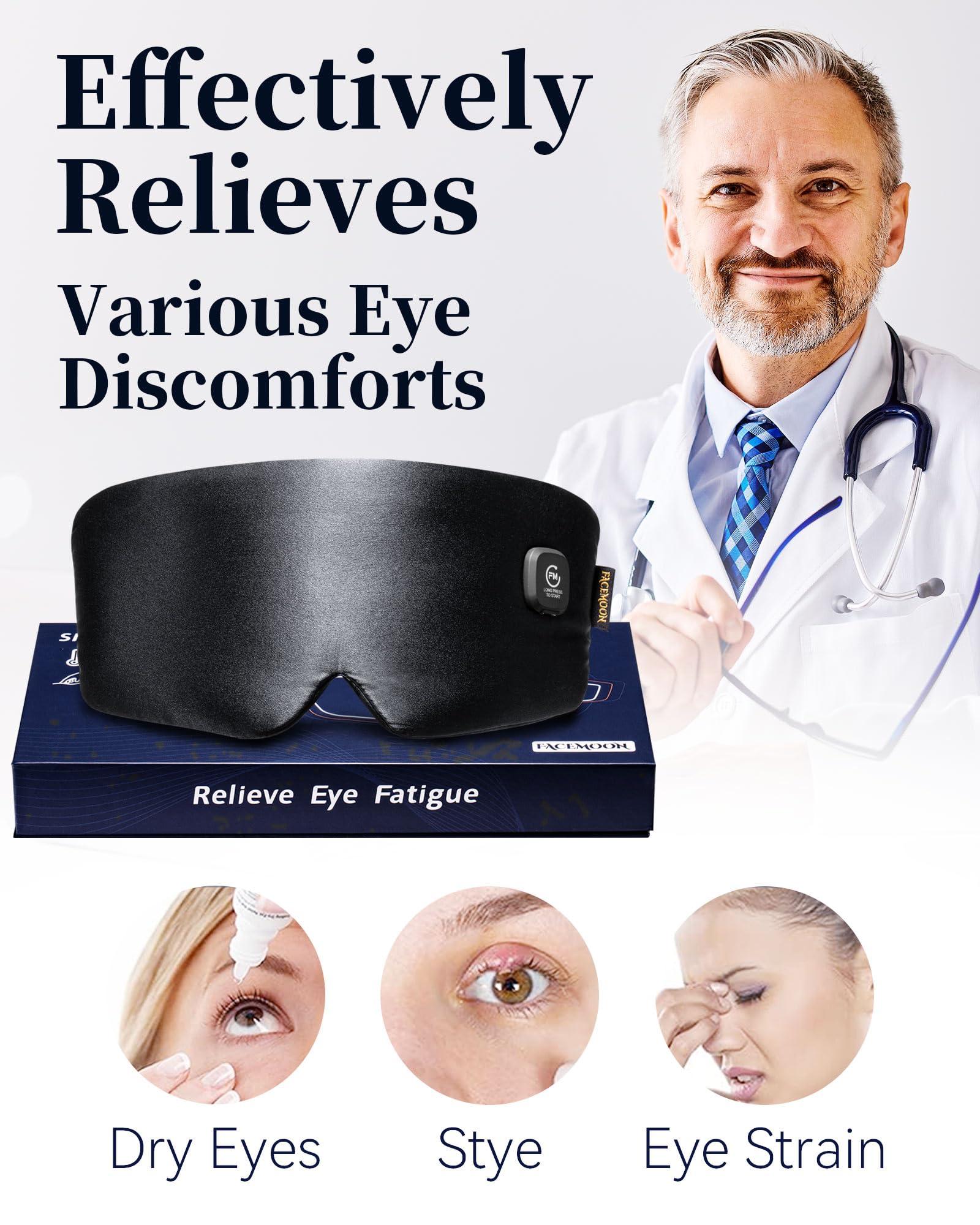 FACEMOON Heated Eye Mask for Dry Eyes - Silk Cordless Warm Eye Compress Moist Heat, FSA HSA Eligible, Eye Heating Pad for Dry Eyes, Stye Treatment, Eye Strain, Travel, Washable, Rechargeable, Black