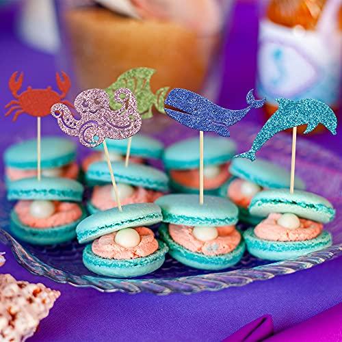 Gyufise Gyufise 30 Pack Ocean Sea Animals Cupcake Toppers Dolphin Crab whale Octopus Fish Cupcake Picks Baby Shower Under the Sea Animals Theme Birthday Party Cake Decorations Supplies