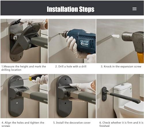 DIVIKO Handicapped Bathroom Folding Grab Bar, Handrail Safety Folding Grab bar Bathroom wc Toilet 300kg Load Safety Handrail for Elderly or Pregnant Woman (Color : A)