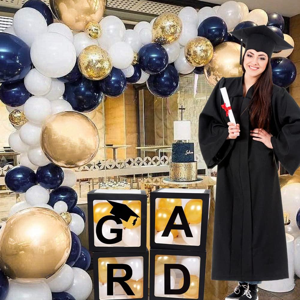 JUICYRAUL 2025 2026 Graduation Party Decorations Graduate Balloon Boxes, 4 Pieces Black Balloon Boxes with Letters of GRAD, 2025 2026 for Graduation Party Supplies, Class of 2026 School Grad Party Supplies