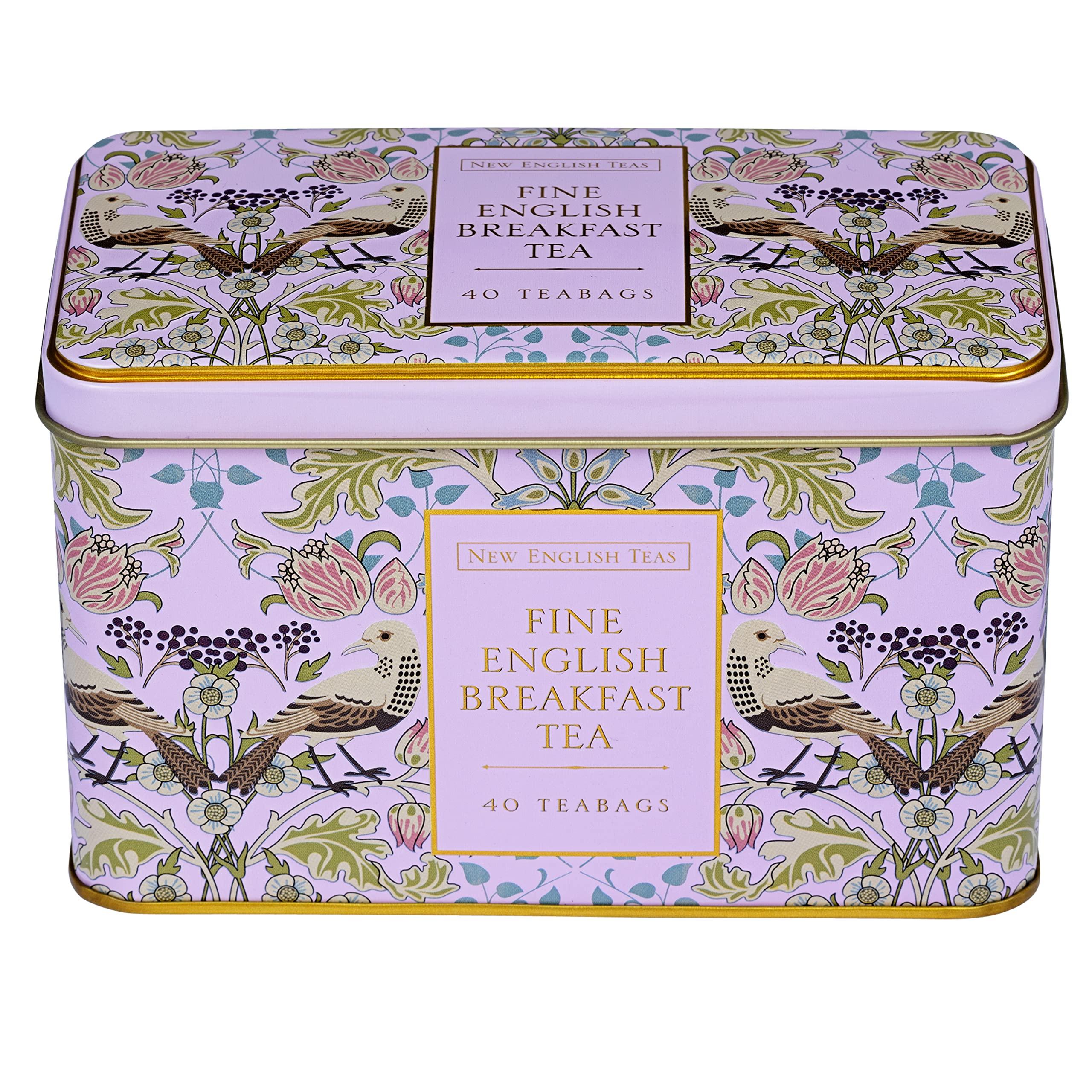 New English Teas New English Teas Song Thrush and Berries Tea Tin in Pink with 40 English Breakfast Teabags