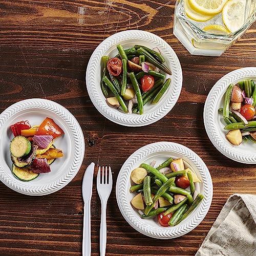 PLASTICPRO PLASTICPRO 100 PCS White Plastic Round Plastic 6 Inch Plates Premium Quality Light Weight Disposable Plastic Dishes Dessert Plates for Parties Weddings