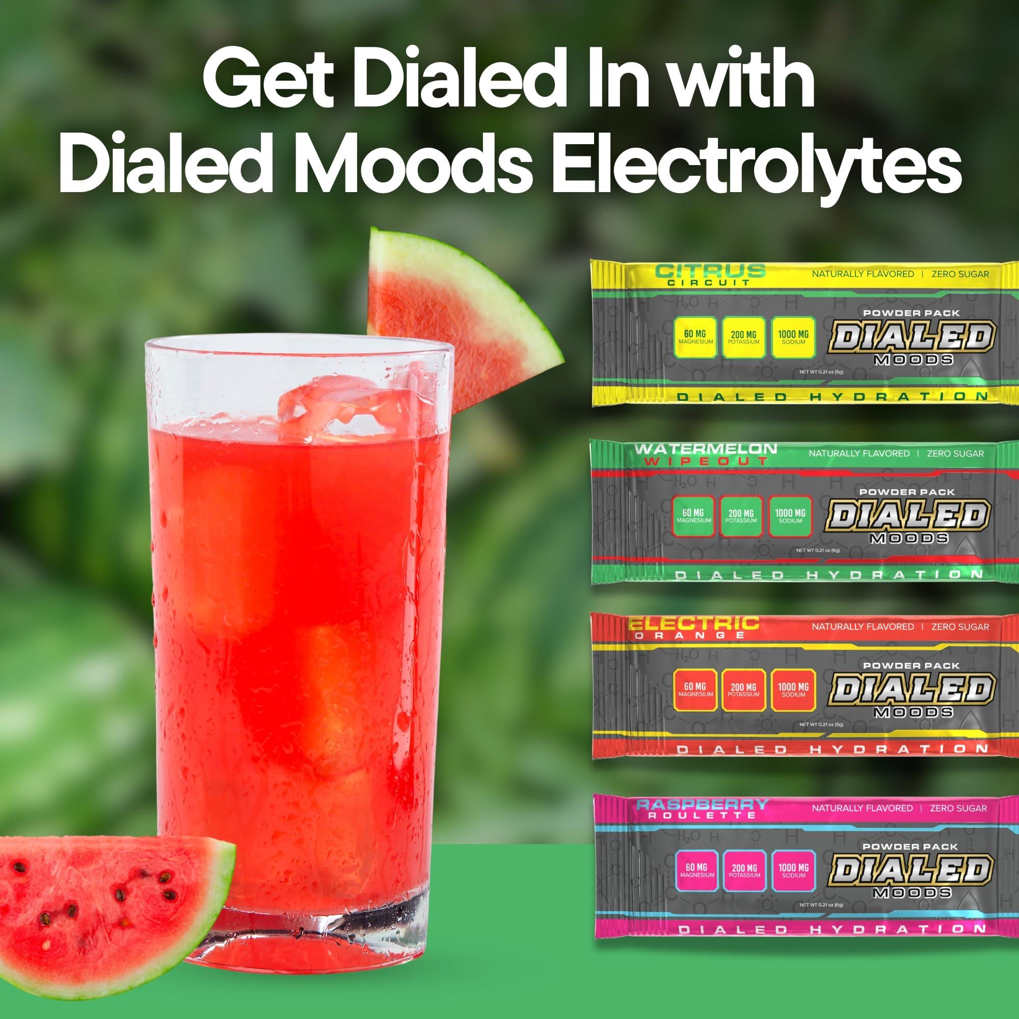 DIALED MOODS DIALED MOODS Electrolyte Powder - Watermelon Wipeout Electrolyte Hydration Powder Packs, Sugar-Free Hydration for Athletes, Keto, Vegan, Boost Energy & Endurance, Convenient, 30 Single Serve Packs