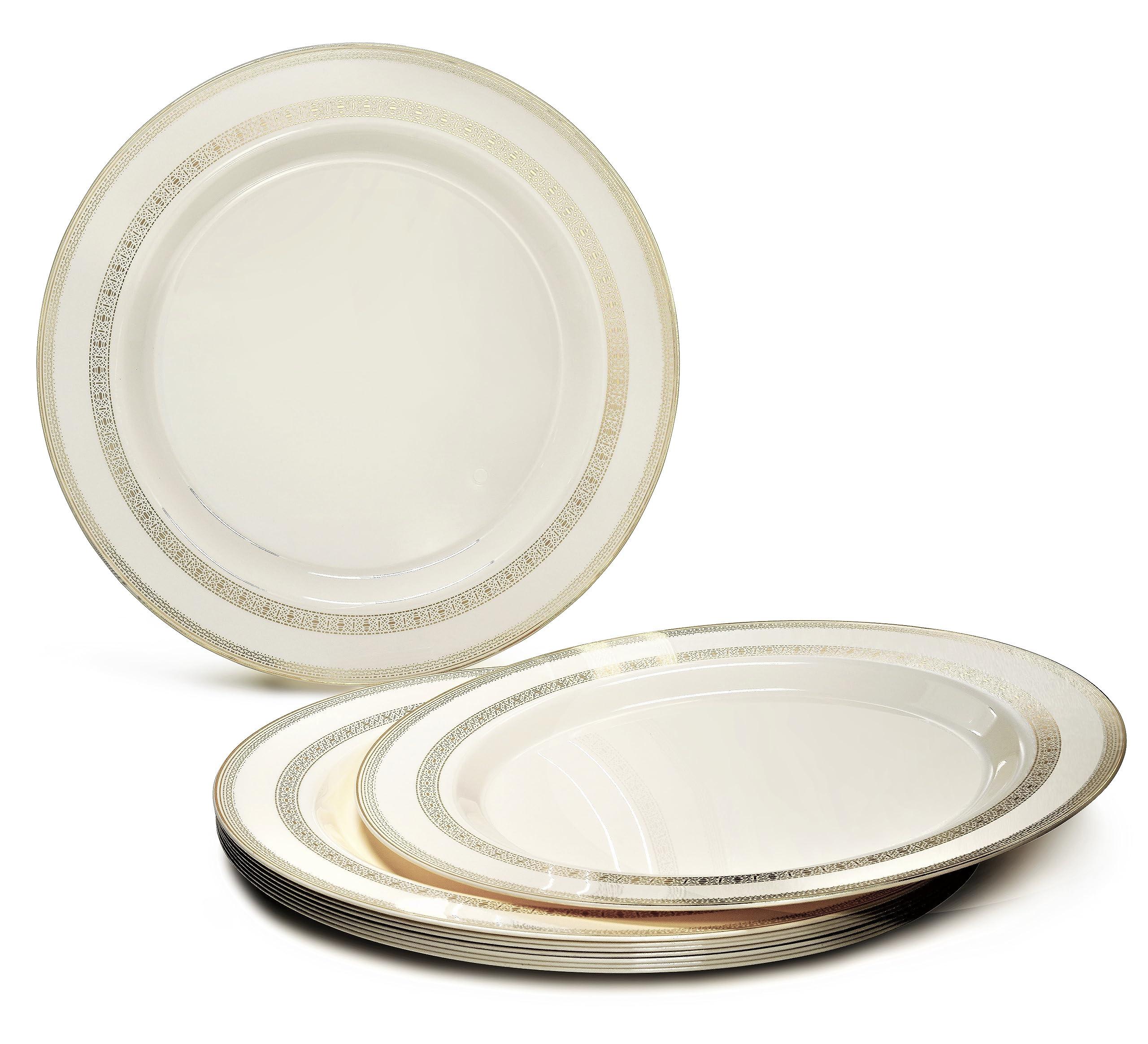 OCCASIONS FINEST PLASTIC TABLEWARE " OCCASIONS " 60 Plates Pack, Heavyweight Disposable Wedding Party Plastic Plates (6.25'' Dessert/Bread Plate, Lace Ivory & Gold)