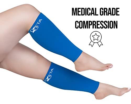 Zeta Wear Zeta Plus Size Leg Sleeve Support Socks - The Wide Calf Compression Sleeve Women Love for Its Amazing Fit, Cotton-Rich Comfort, Graduated Compression & Soothing Relief, 1 Pair, Size LXL, Blue