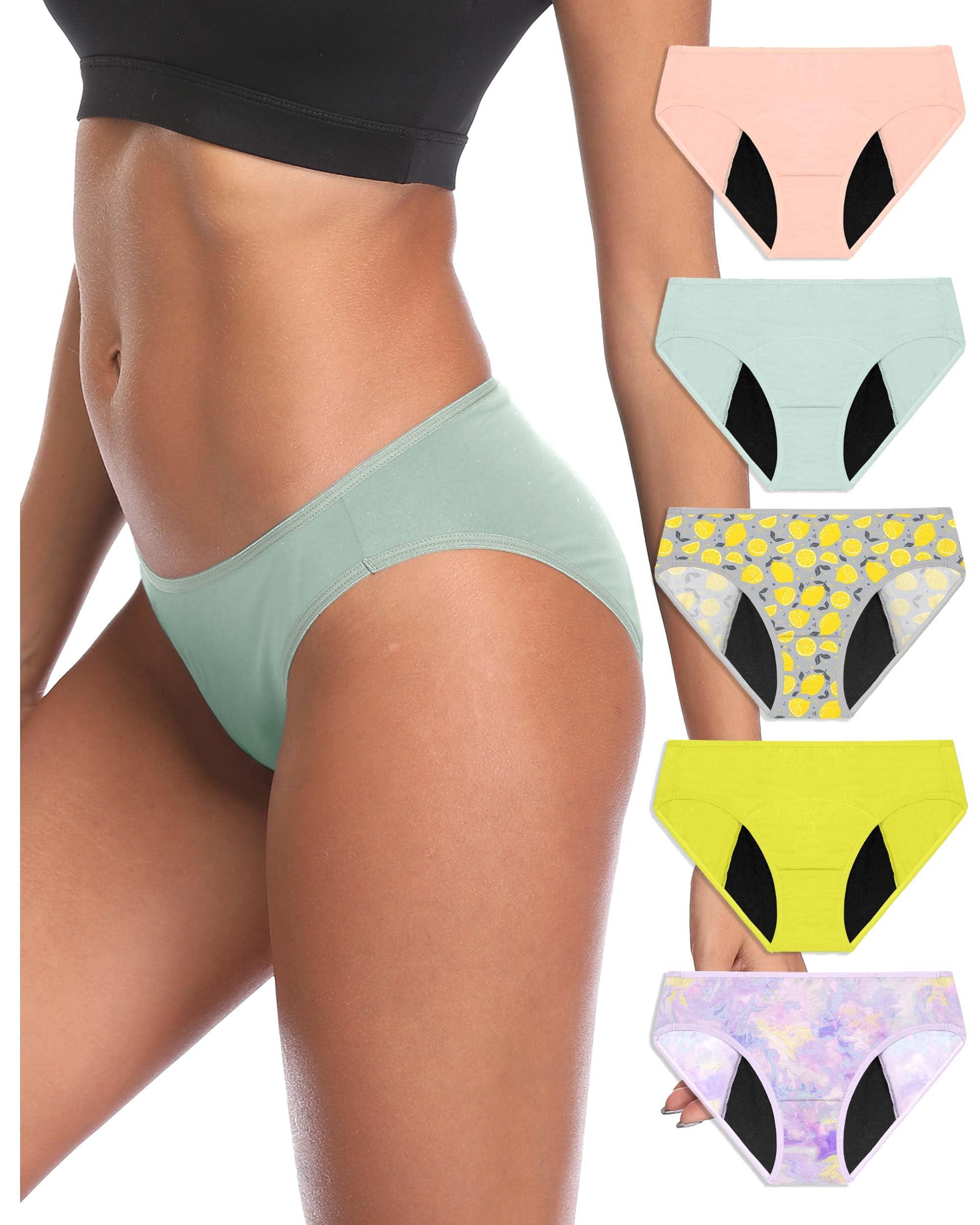 Neione Neione Period Underwear Menstrual Panties Comfortable Modal Bikini Cheeky Hi-Cut Briefs for Women Postpartum Undies 5 Pack Romance XL