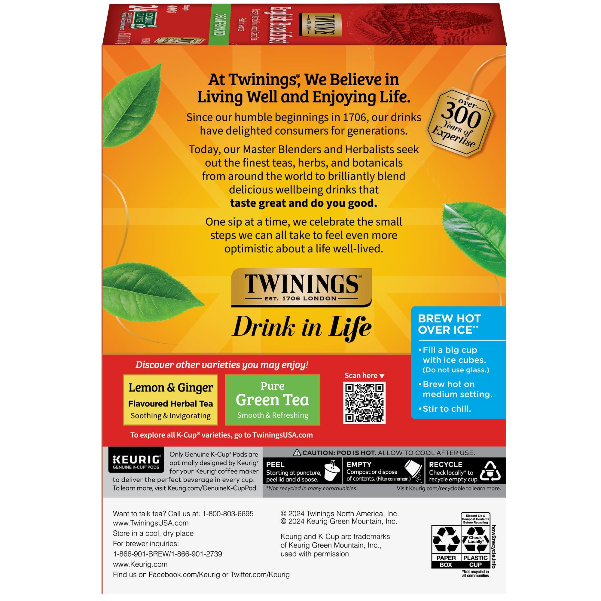 Twinings Twinings Decaffeinated English Breakfast Black Tea K-Cup Pods for Keurig, 24 Count (Pack of 1), Smooth, Flavourful, Robust, Enjoy Hot or Iced | Packaging May Vary