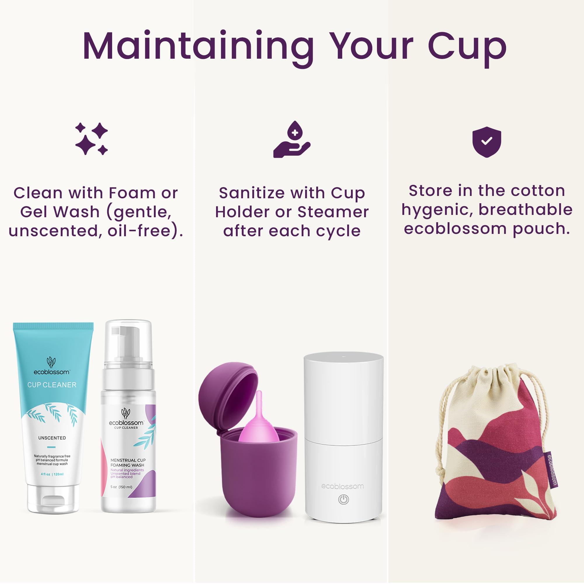 EcoBlossom EcoBlossom Menstrual Cup Kit - Tampon, Pad, and Disc Alternative Product - Wear for 12 Hours - Reusable Period Cup/Copa Designed with Soft Flexible Medical-Grade Silicone (Small & Large)