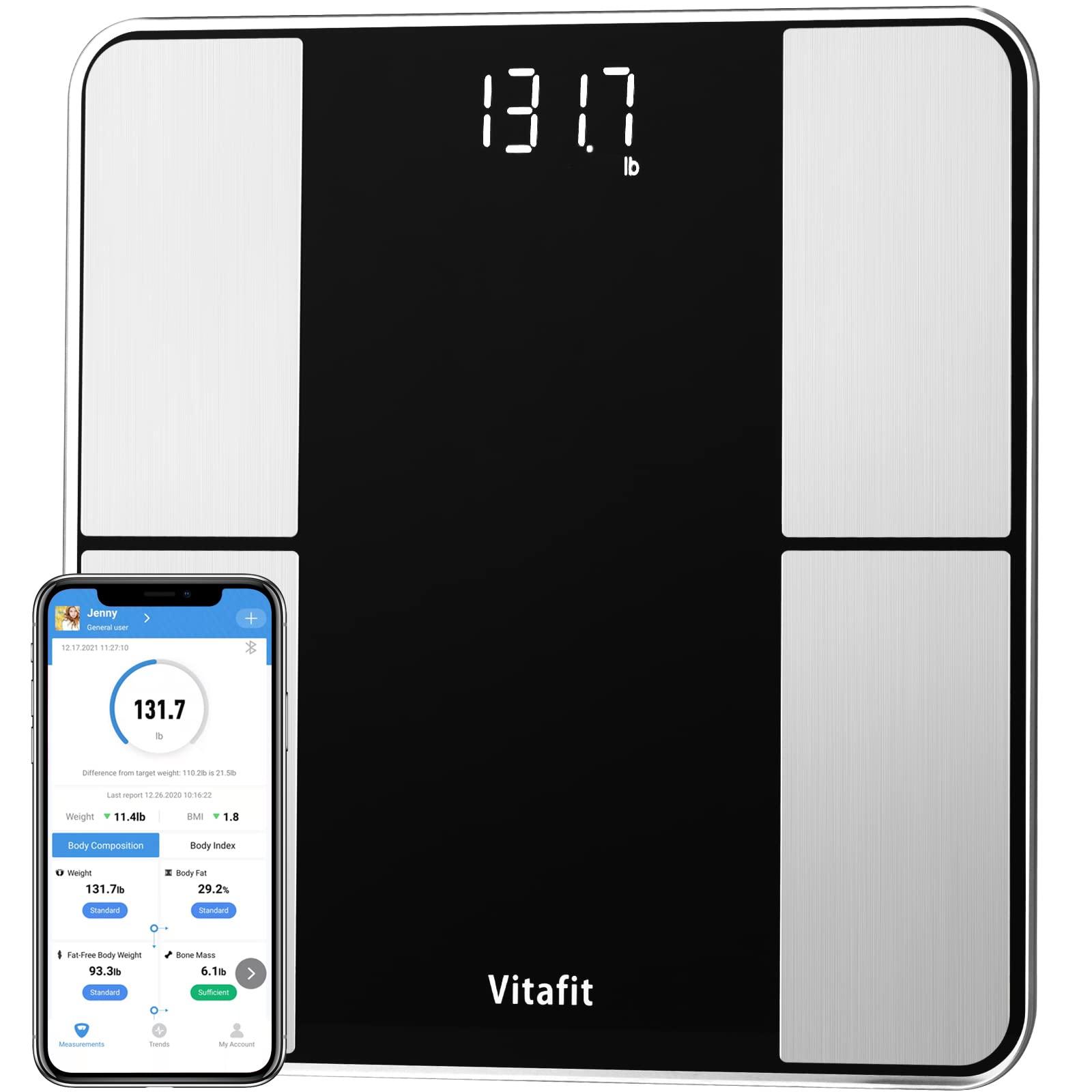Vitafit Vitafit Smart Body Fat Weight Scale for Body Composition Monitors, Weighing Professional Since 2001,Digital Wireless Bathroom Scale for BMI Fat Water Muscle Sync App, 400lb, Black