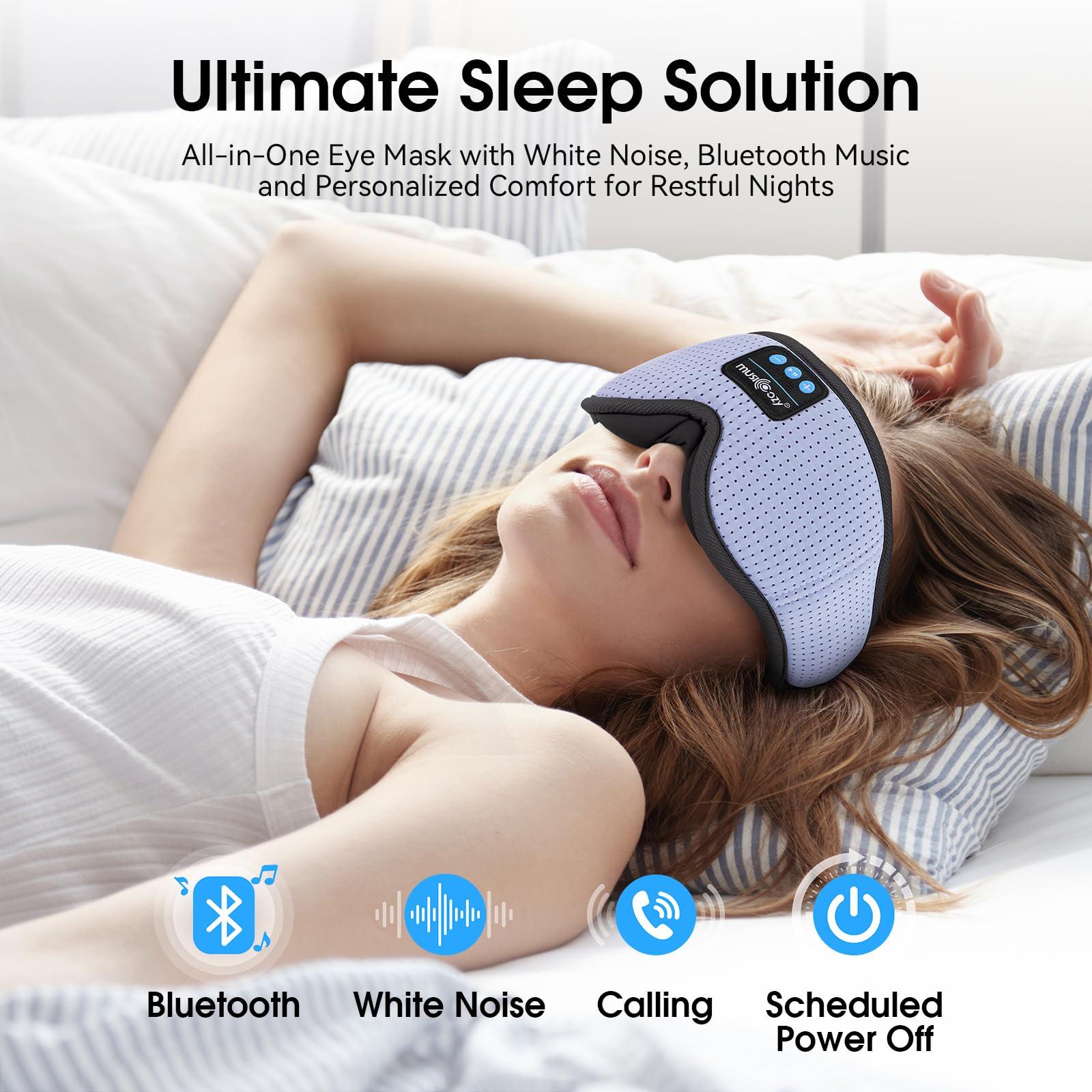 MUSICOZY MUSICOZY White Noise Sleep Mask Headphones with 16 Soothing Sounds, Bluetooth Sleep Mask 3D Wireless Music Sleeping Headphones for Side Sleeper