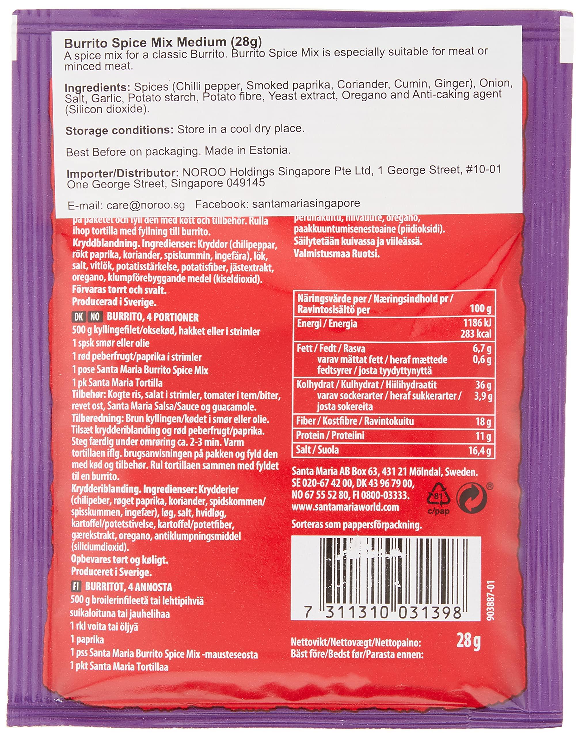 Santa Maria Santa Maria Burrito Seasoning Spice Mix - Mexican Seasoning for Beef Buritto, Chicken Buritto, Vegan Buritto, Breakfast Buritto - 0.98 Oz