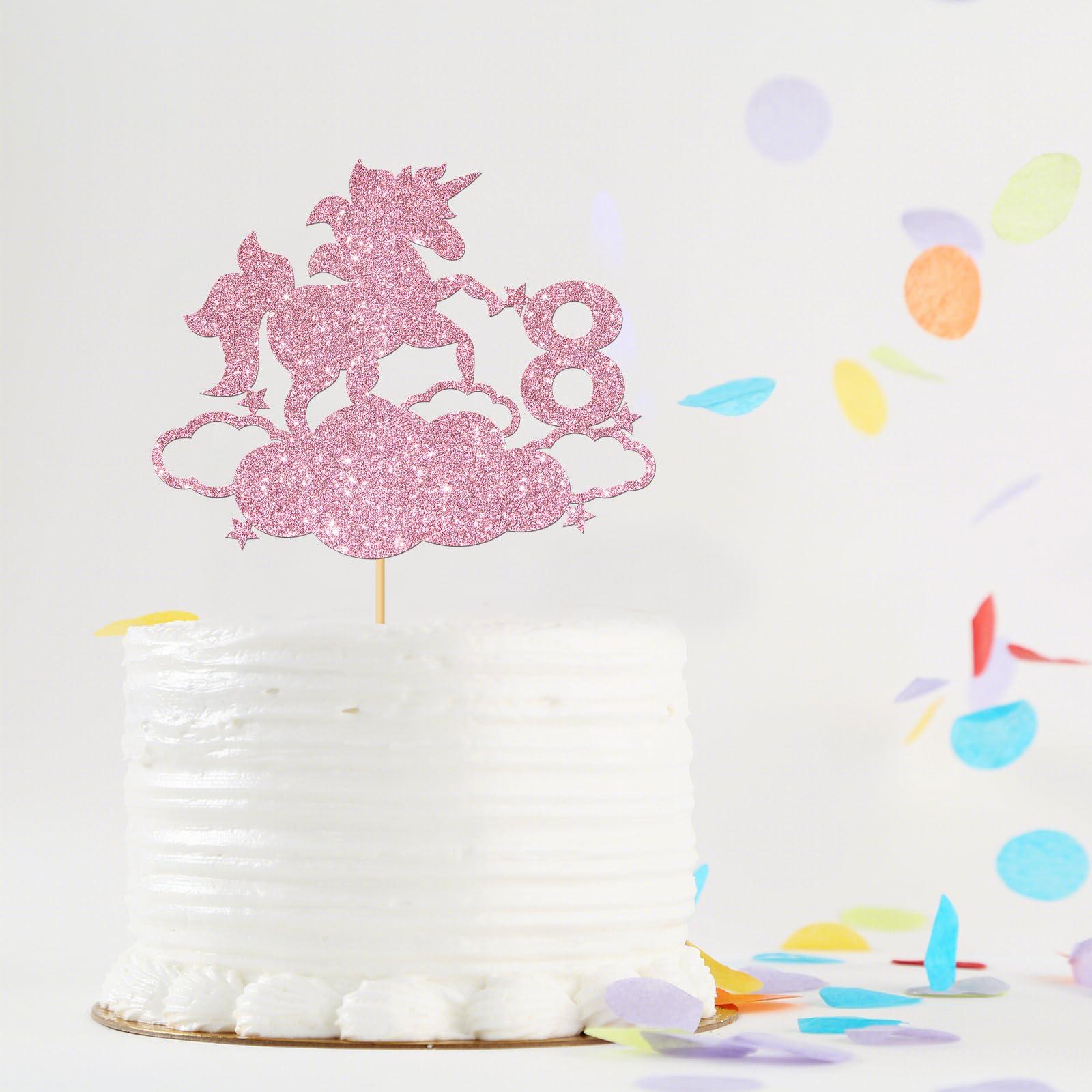 MonMon & Craft MonMon & Craft Unicorn 8th Birthday Cake Topper/Girls Children 8th Birthday Cake Docer/Unicorn 8th Anniversary Party Decorations - Pink Glitter